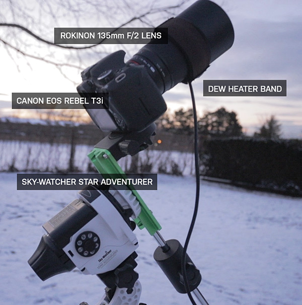 Various astrophotography accessories including filters and dew heaters
